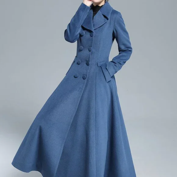 Vintage-Inspired Long Powder Blue Wool Princess Coat - NWOT - Picture 2 of 7